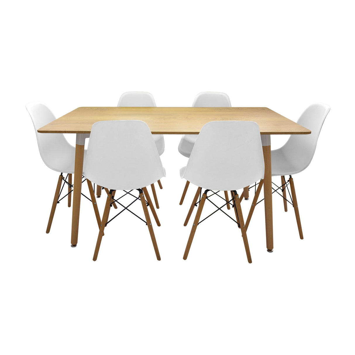 COMEDOR RECTANGULAR BRAVUS MÁS 6 SILLAS DKR TIPO EAMES BLANCAS