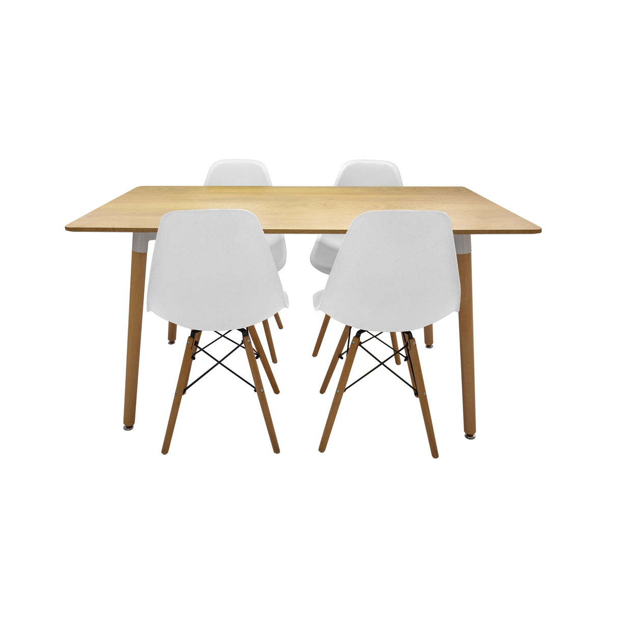 COMEDOR RECTANGULAR BRAVUS MÁS 4 SILLAS DKR TIPO EAMES BLANCAS