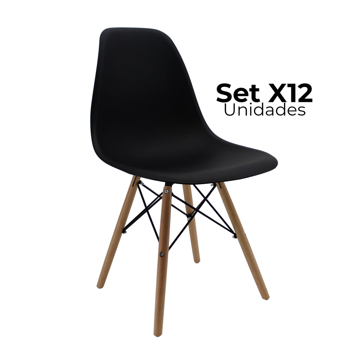 SET X 12 SILLAS DKR TIPO EAMES NEGRAS BOXBIT