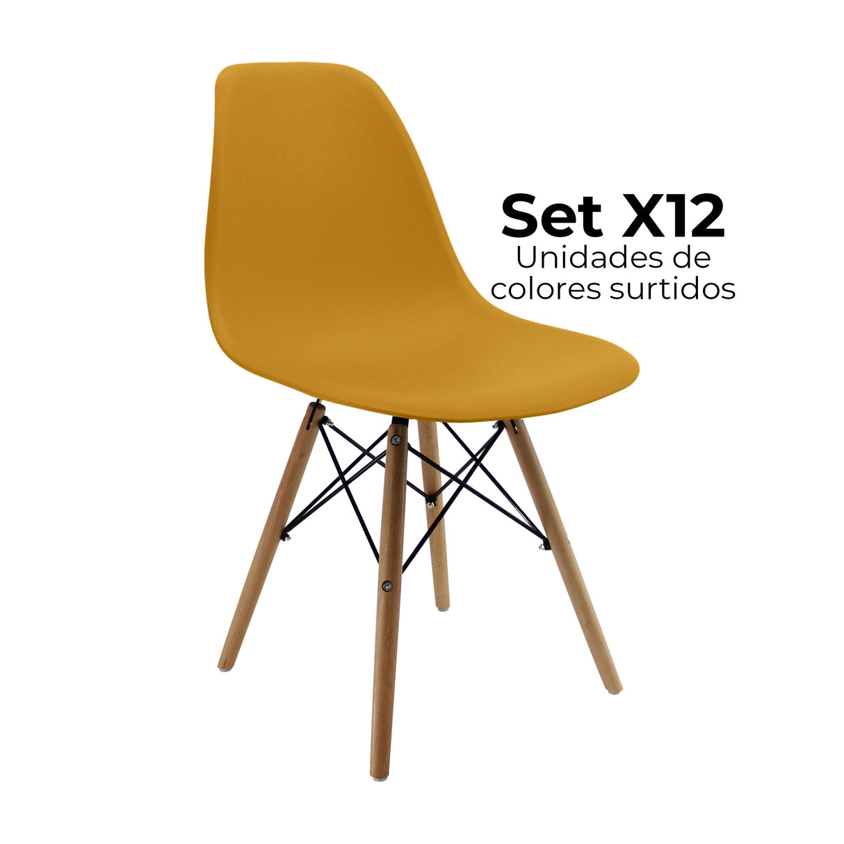 SET X 12 SILLAS DKR TIPO EAMES AZAFRAN SURTIDO BOXBIT