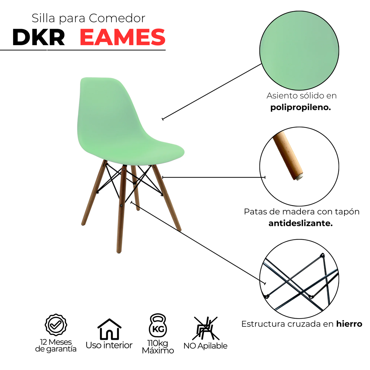 SET X 6 SILLAS DKR TIPO EAMES VERDE CLARO BOXBIT