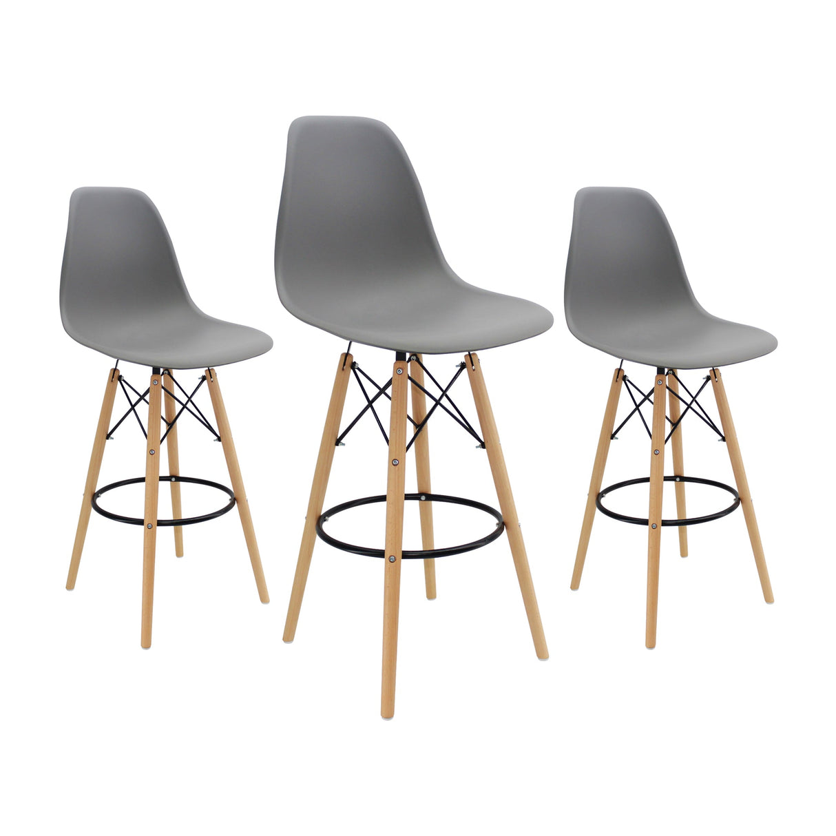 SET X 3 BUTACOS DKR BAR TIPO EAMES GRIS BOXBIT