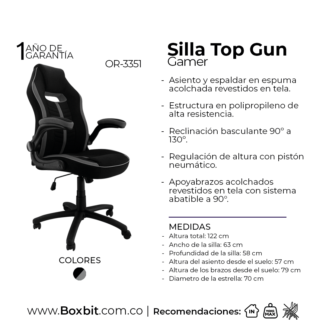 SILLA GAMER TOPGUN GRIS BOXBIT