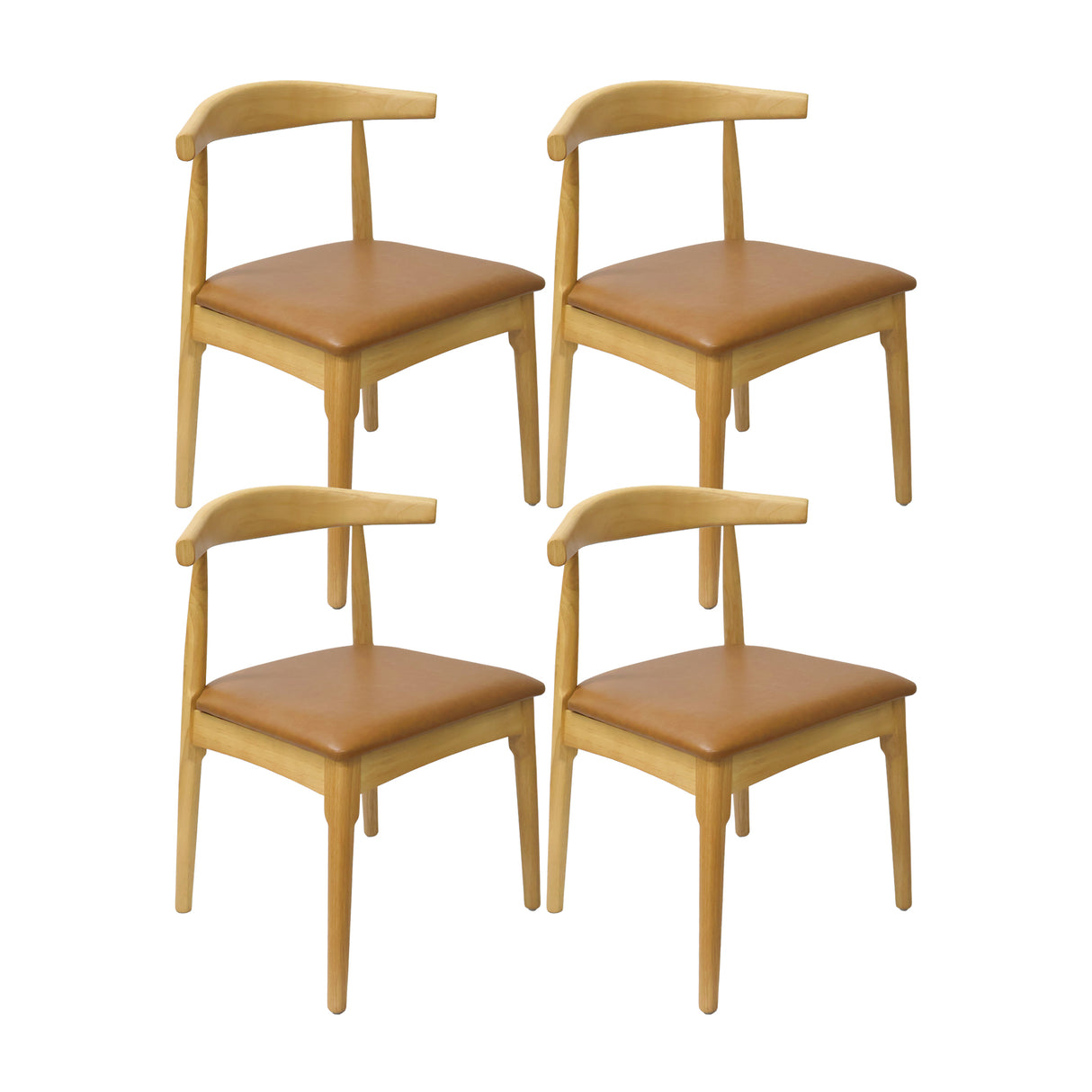 Set X4 Sillas Amapola de Madera Natural con Asiento Tapizado en Ecocuero Café
