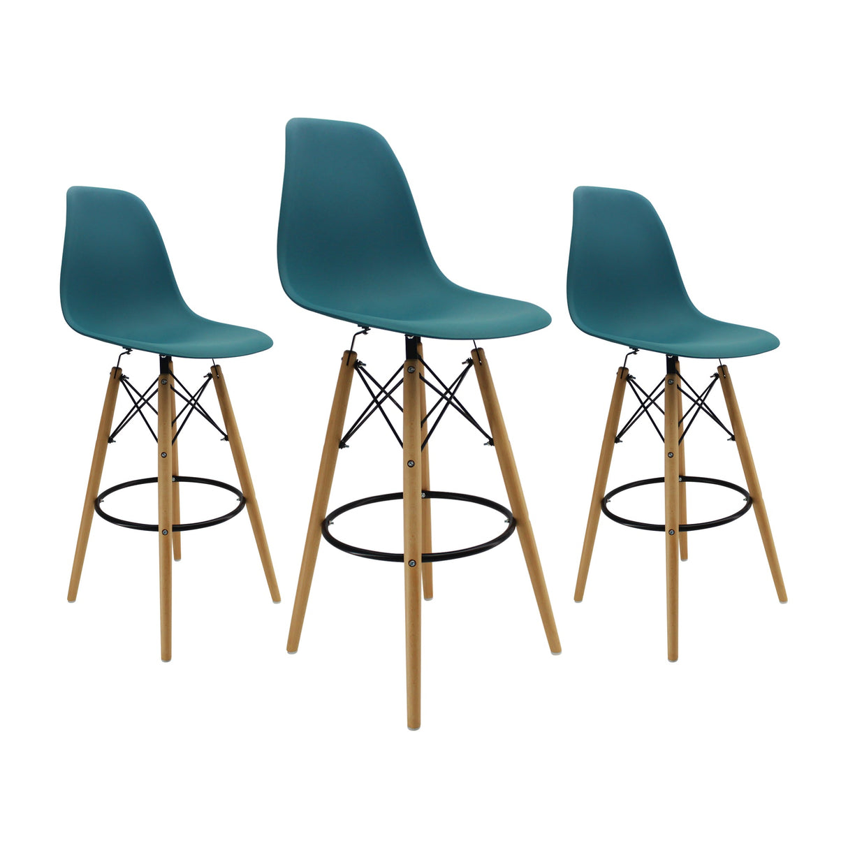 SET X 3 BUTACOS DKR BAR TIPO EAMES AZUL PETROLEO BOXBIT