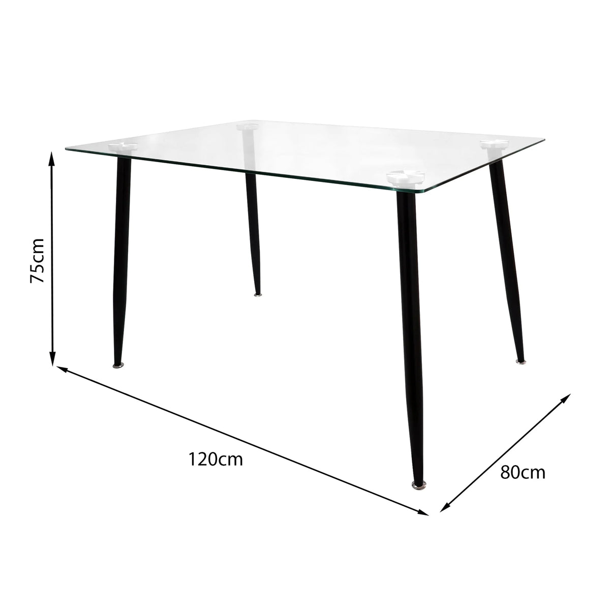 Comedor Rectangular Tapa Vidrio más 4 Sillas Munich Negras