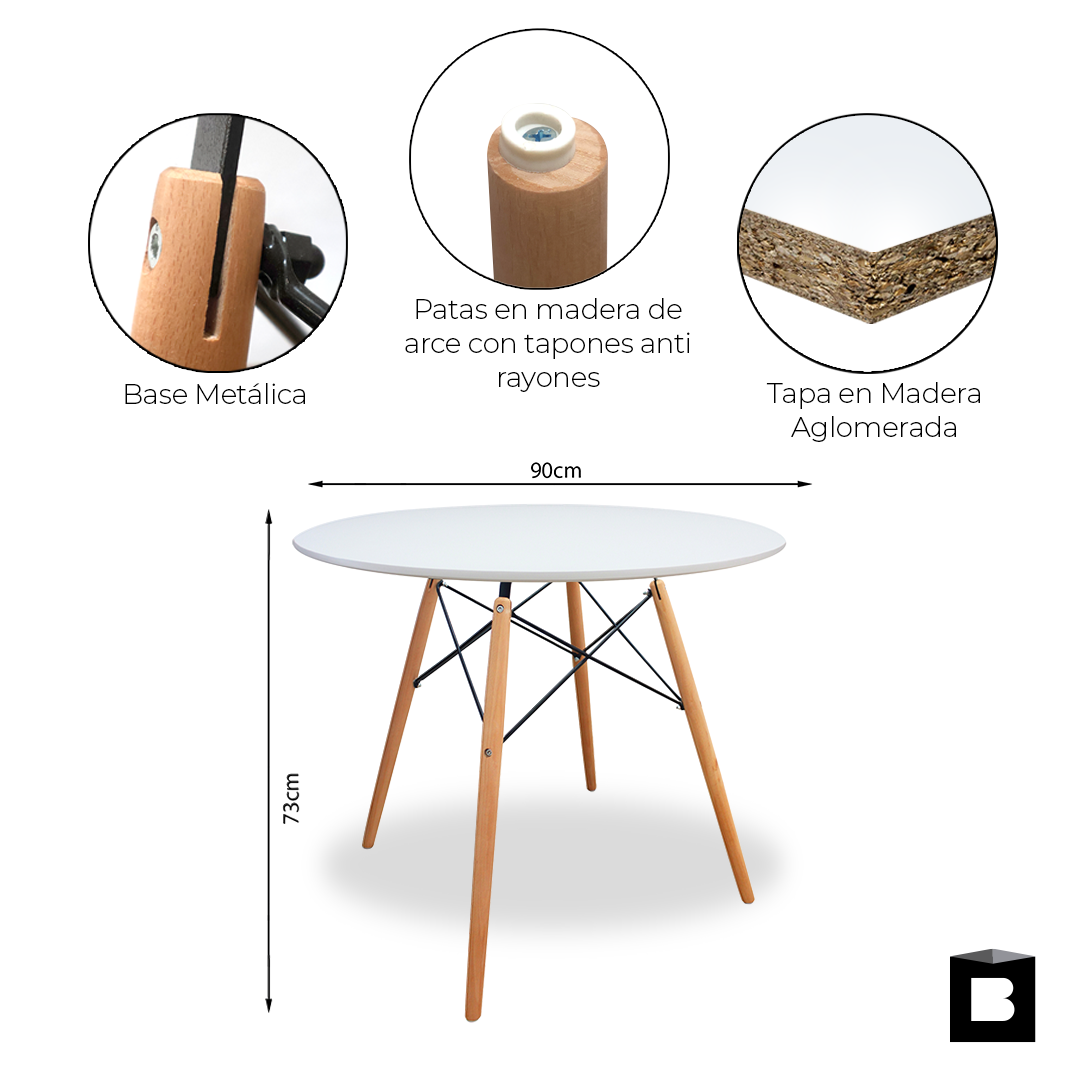COMEDOR 4 PUESTOS RENDONDO BLANCO/EAMES