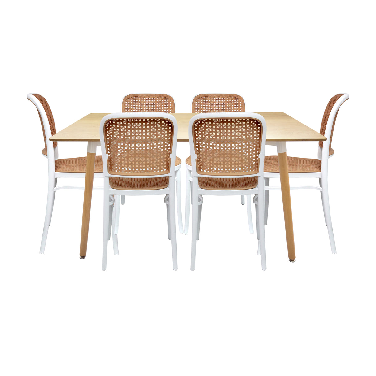 COMEDOR RECTANGULAR BRAVUS MÁS 6 SILLAS AMIS BLANCAS