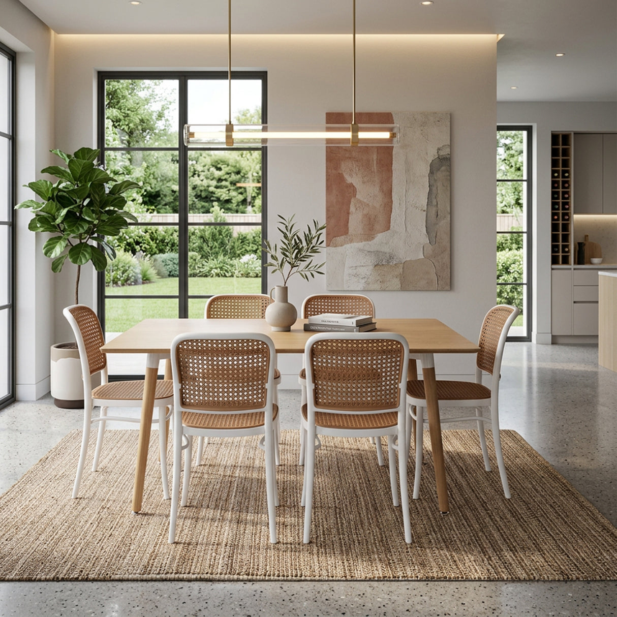 COMEDOR RECTANGULAR BRAVUS MÁS 6 SILLAS AMIS BLANCAS