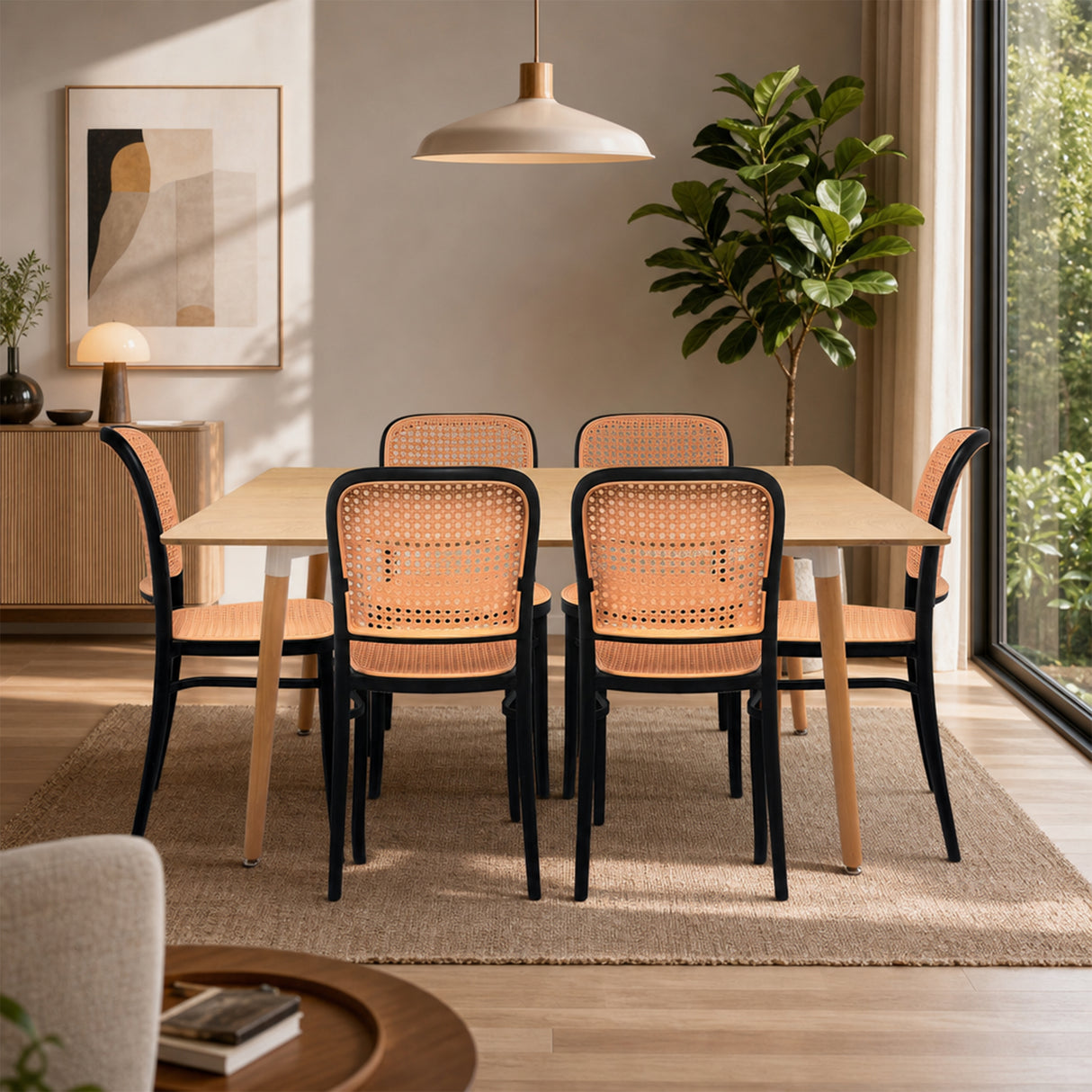 COMEDOR RECTANGULAR BRAVUS MÁS 6 SILLAS AMIS NEGRAS