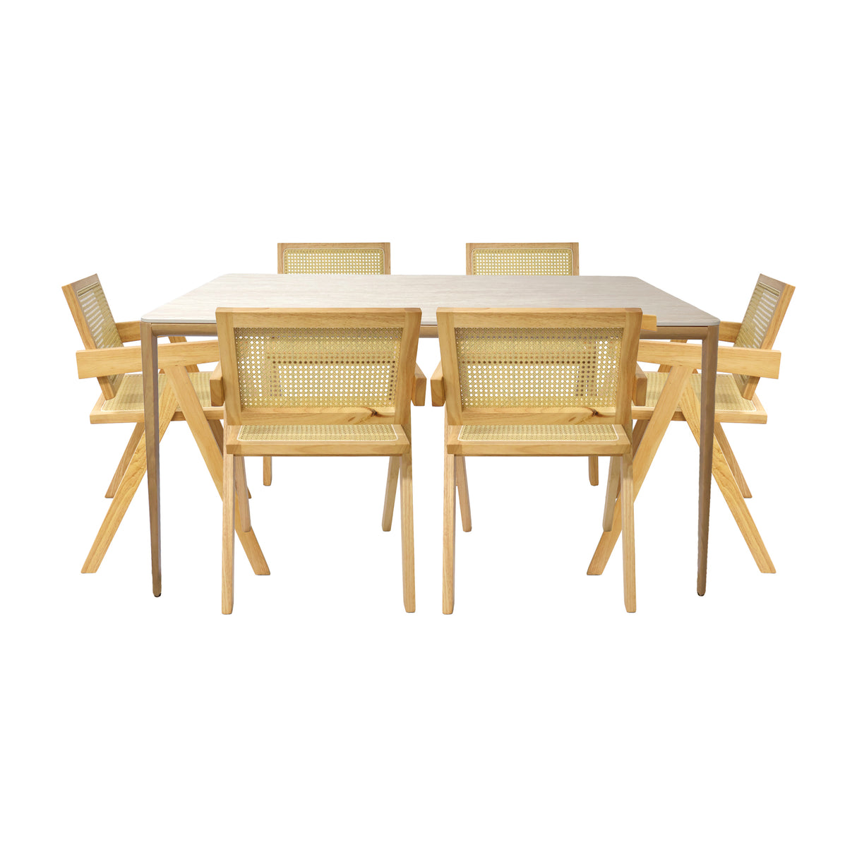 Comedor Lyra con 6 Sillas Buganvilia | Mesa de Cerámica y Sillas de Madera de Arce