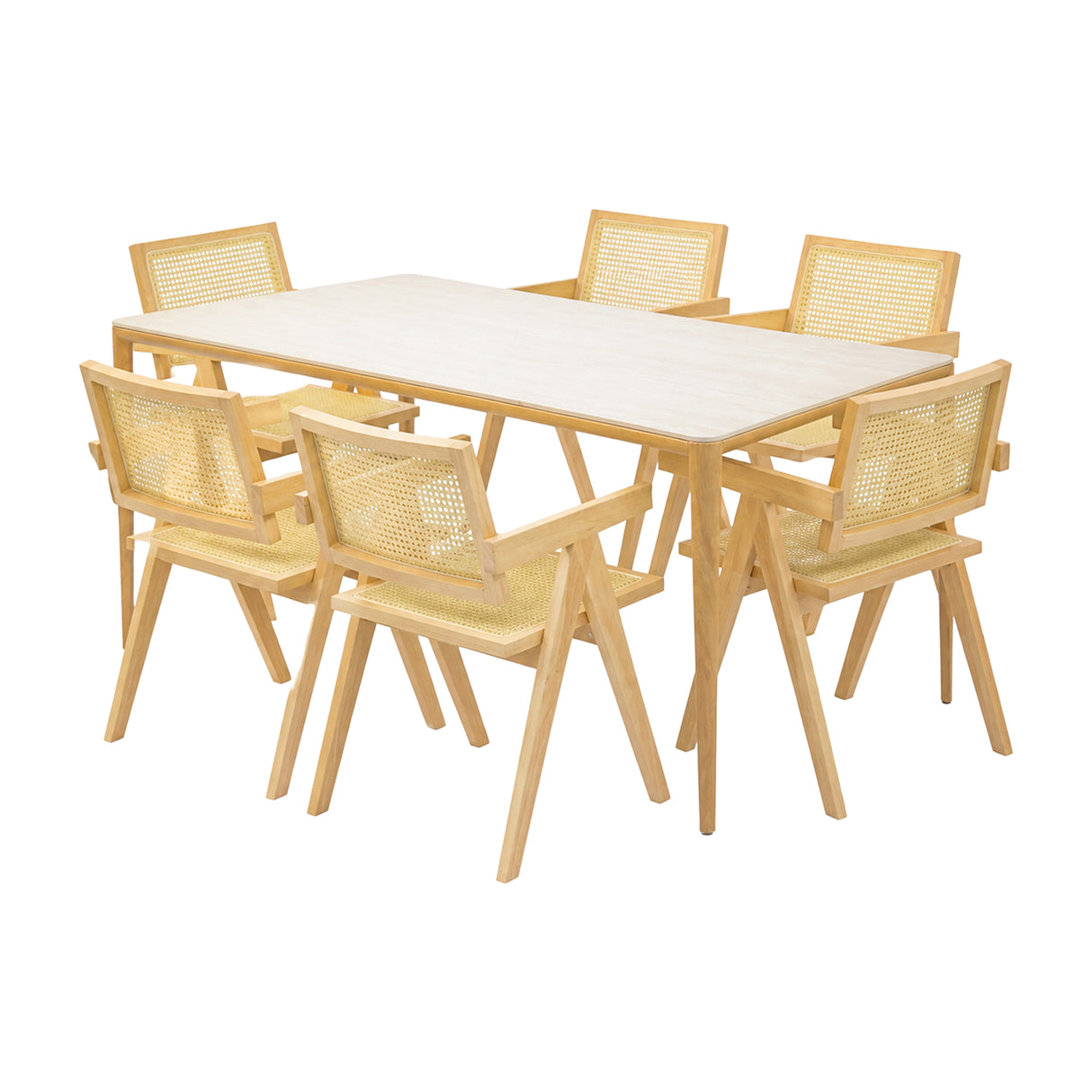 Comedor Lyra con 6 Sillas Buganvilia | Mesa de Cerámica y Sillas de Madera de Arce