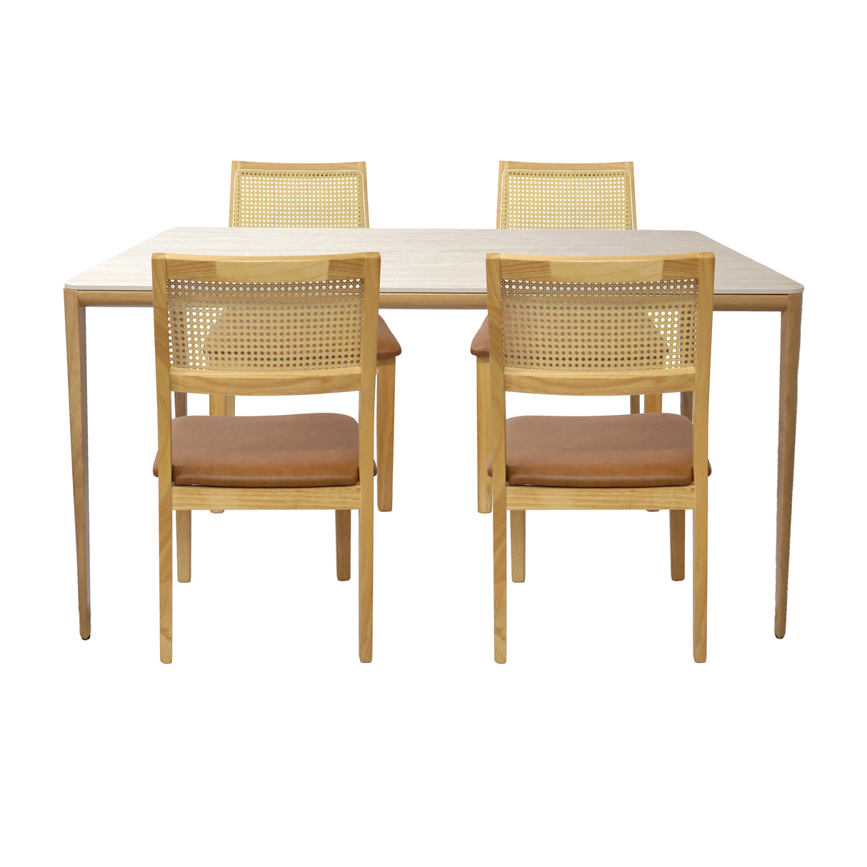 Comedor Lyra con 4 Sillas Dalia Caramelo | Mesa de Cerámica y Sillas de Madera de Arce