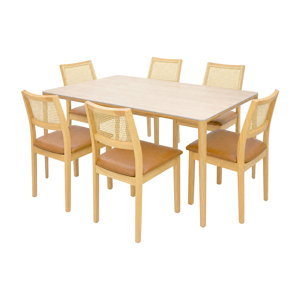Comedor Lyra con 6 Sillas Dalia Caramelo | Mesa de Cerámica y Sillas de Madera de Arce