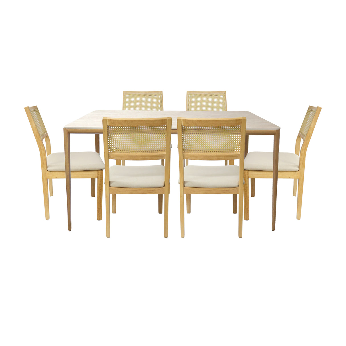 Comedor Lyra con 6 Sillas Dalia Gris | Mesa de Cerámica y Sillas de Madera de Arce