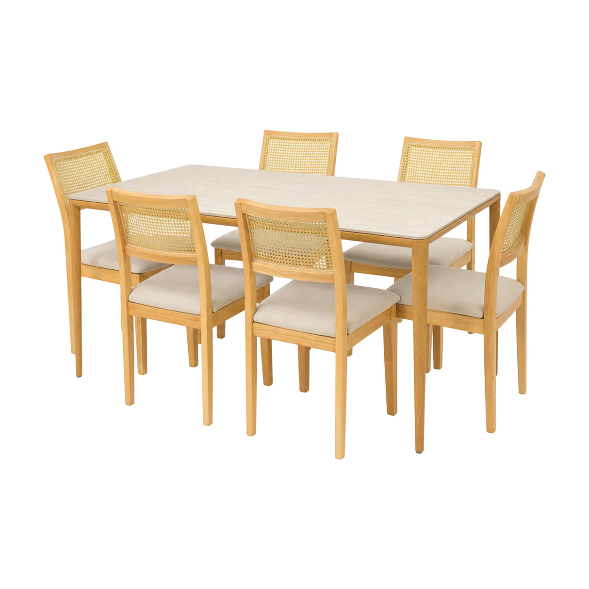 Comedor Lyra con 6 Sillas Dalia Gris | Mesa de Cerámica y Sillas de Madera de Arce