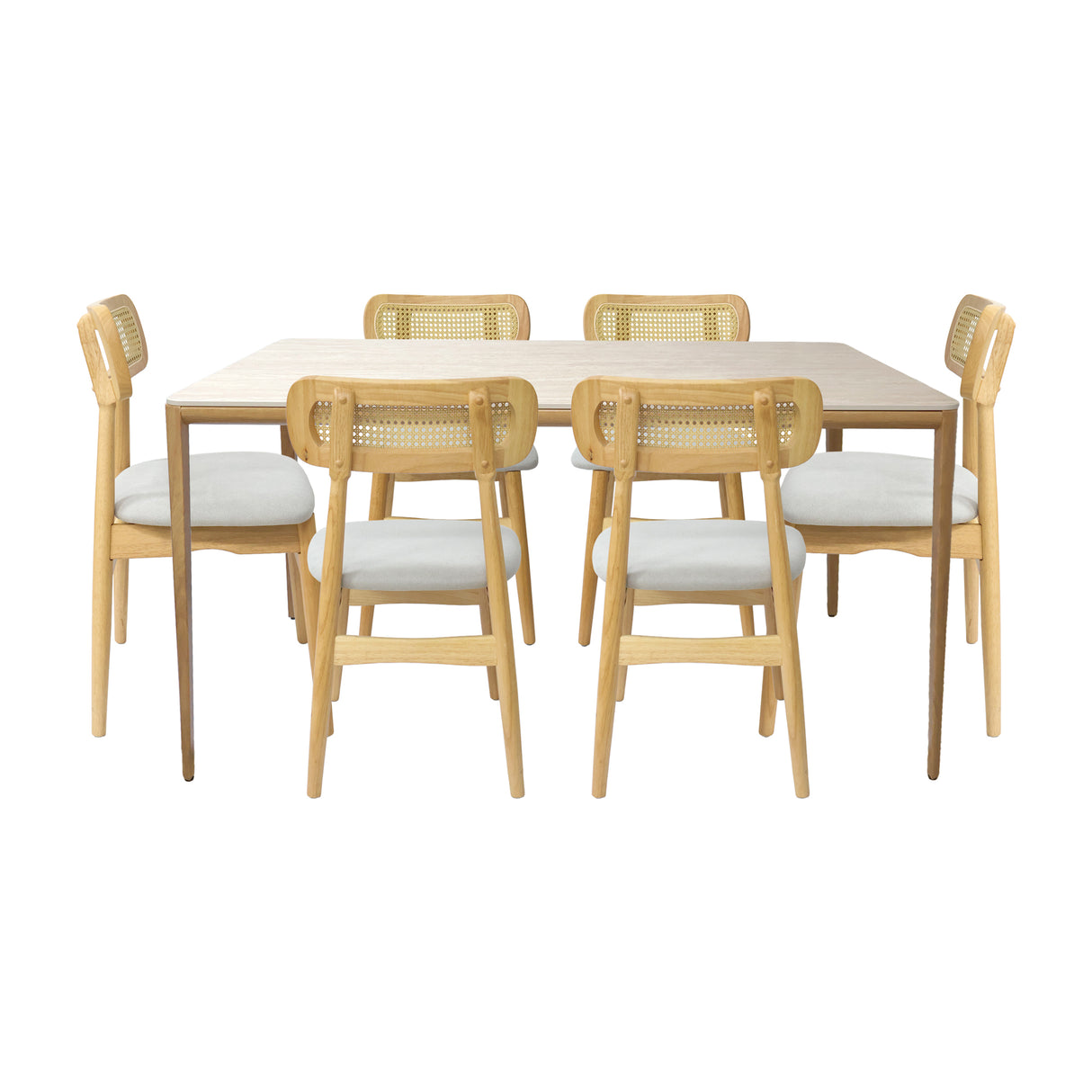 Comedor Lyra con 6 Sillas Lirio | Mesa de Cerámica y Sillas de Madera de Arce