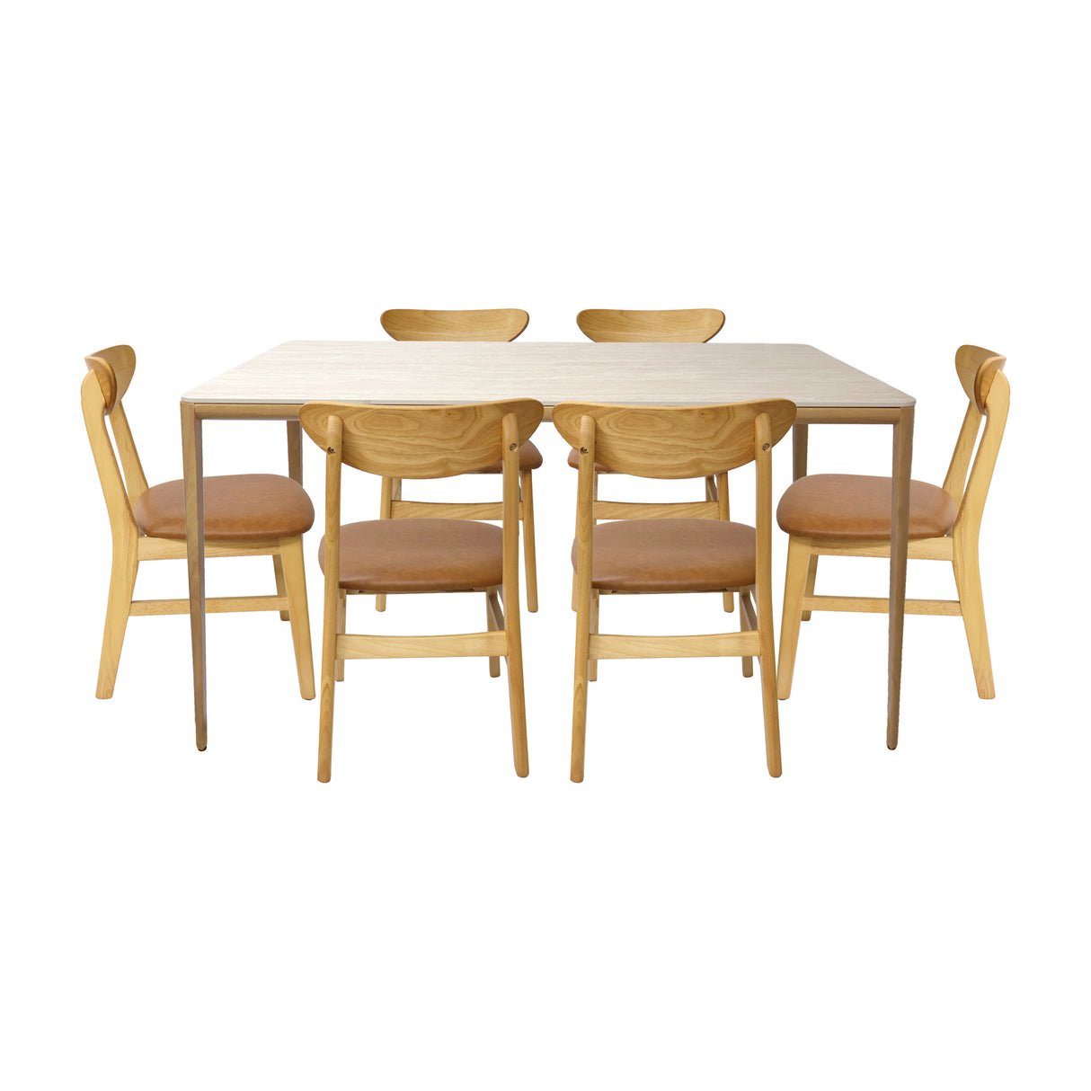 Comedor Lyra con 6 Sillas Orquídea | Mesa de Cerámica y Sillas de Madera de Arce