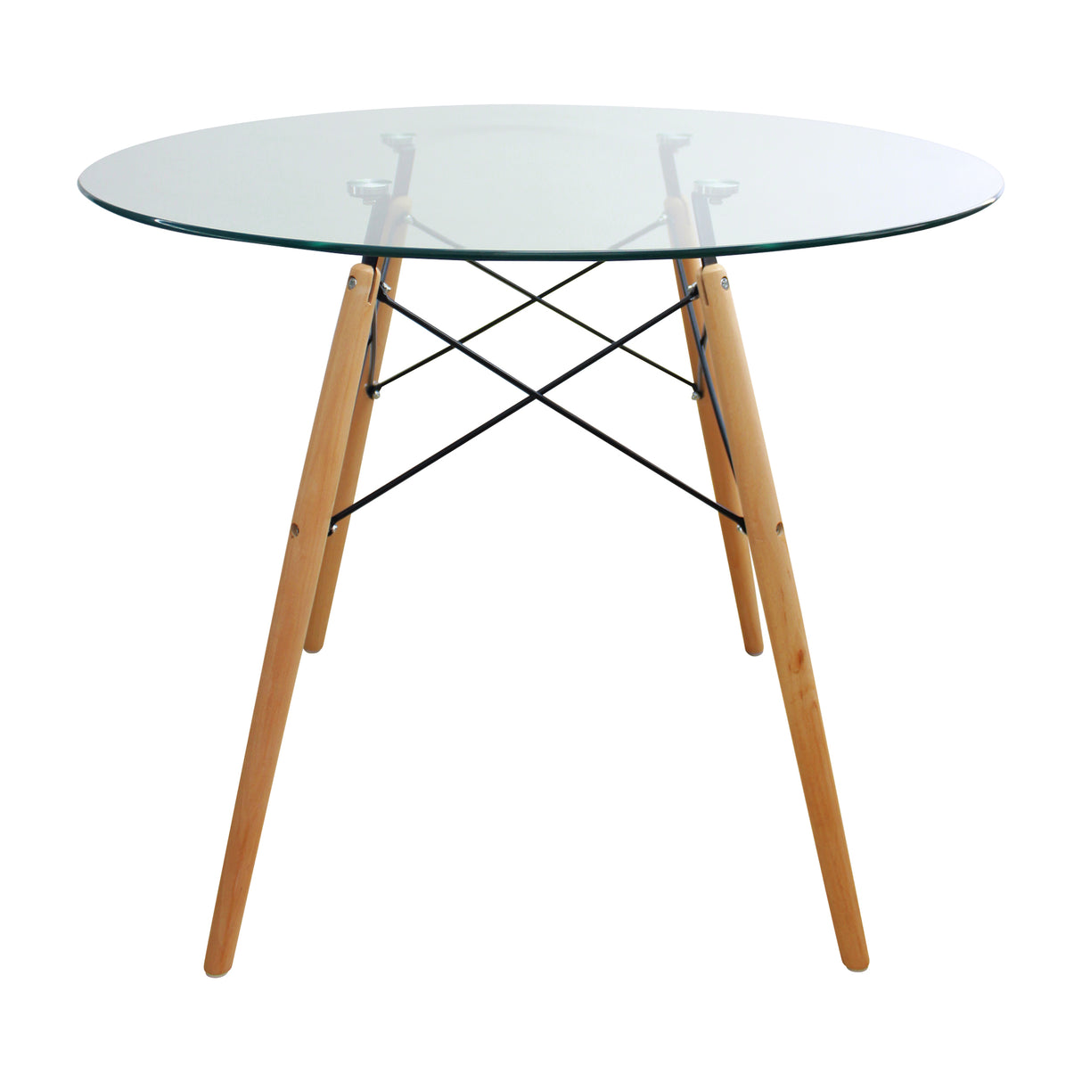 COMEDOR REDONDO TAPA VIDRIO MÁS 4 SILLAS DKR TIPO EAMES BEIGE