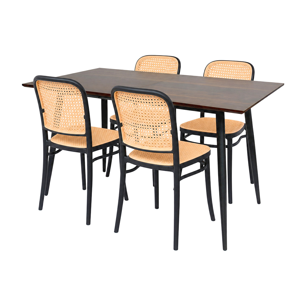Comedor Nova con 4 Sillas Amis | Mesa Extensible y Sillas Tipo Ratán