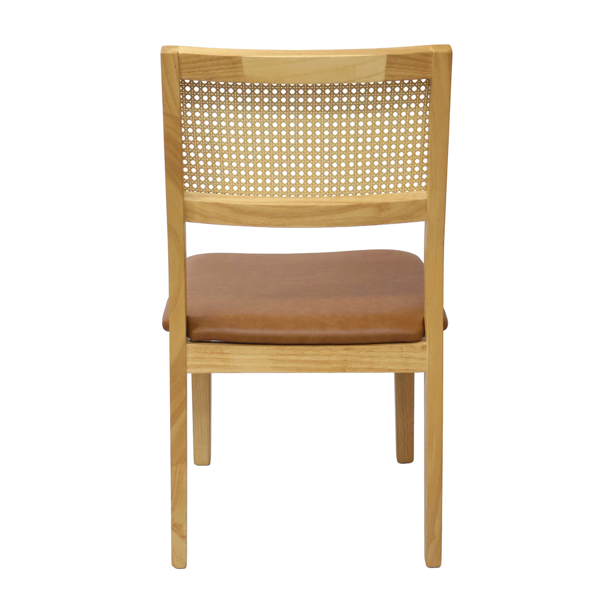 Silla Dalia en Madera de Arce con Respaldo en Ratán y Asiento en Ecocuero