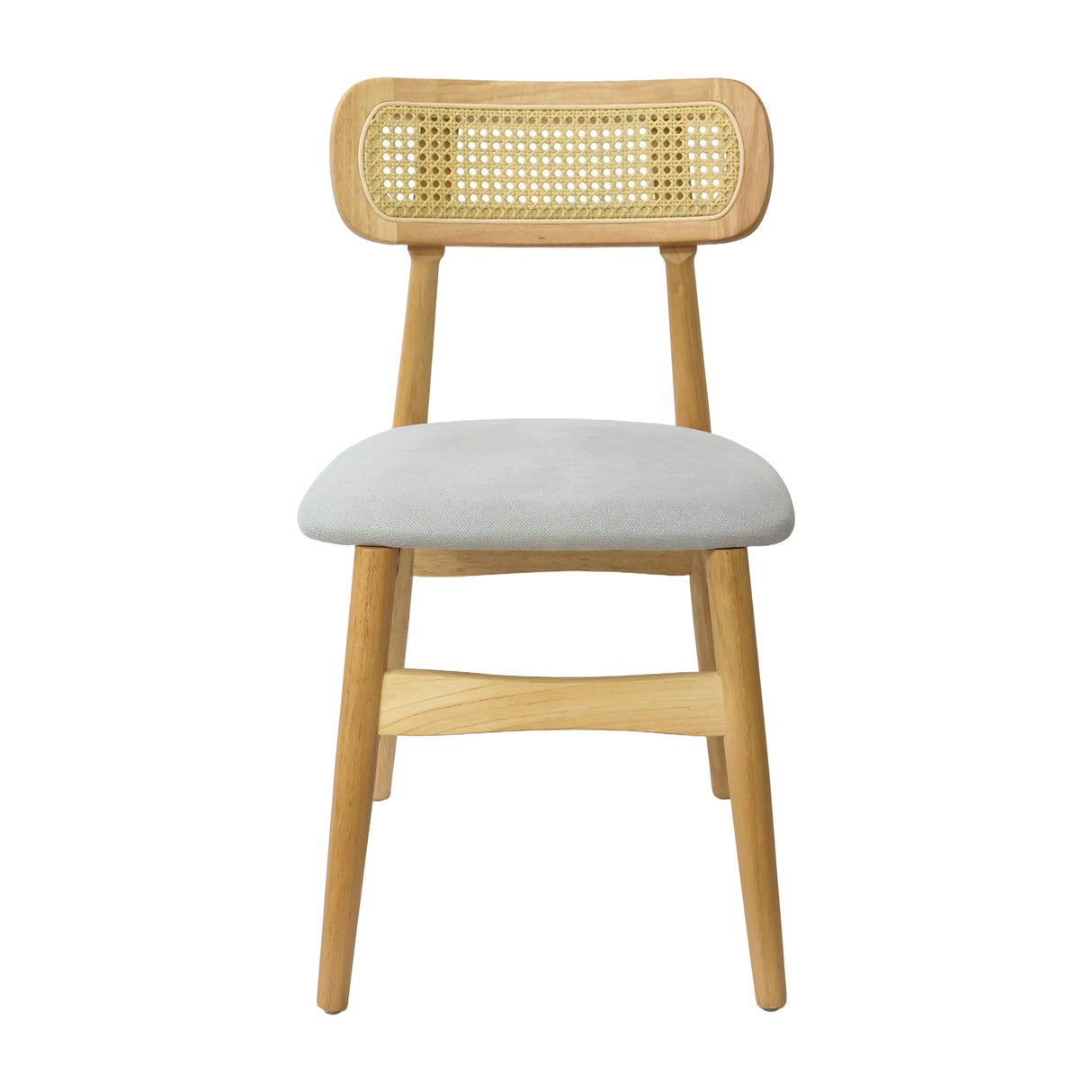 Silla Lirio en Madera de Arce con Respaldo en Ratán y Asiento Tapizado en Tela