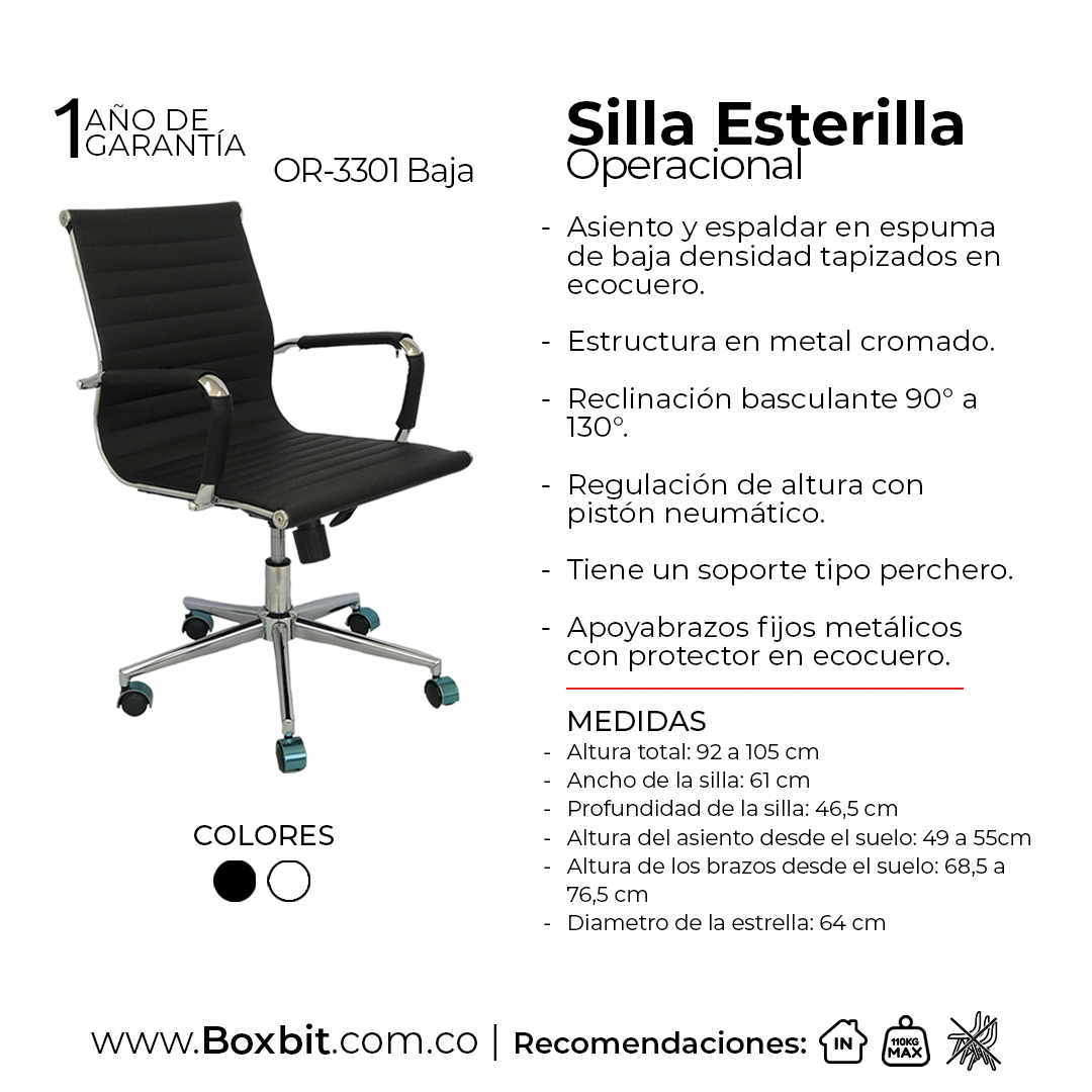 SILLA ESTERILLA OFICINA ALTA NEGRA BOXBIT
