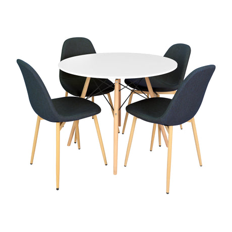 COMEDOR REDONDO TAPA DE MADERA BLANCA MÁS 4 SILLAS CHARLA ÍNDIGO