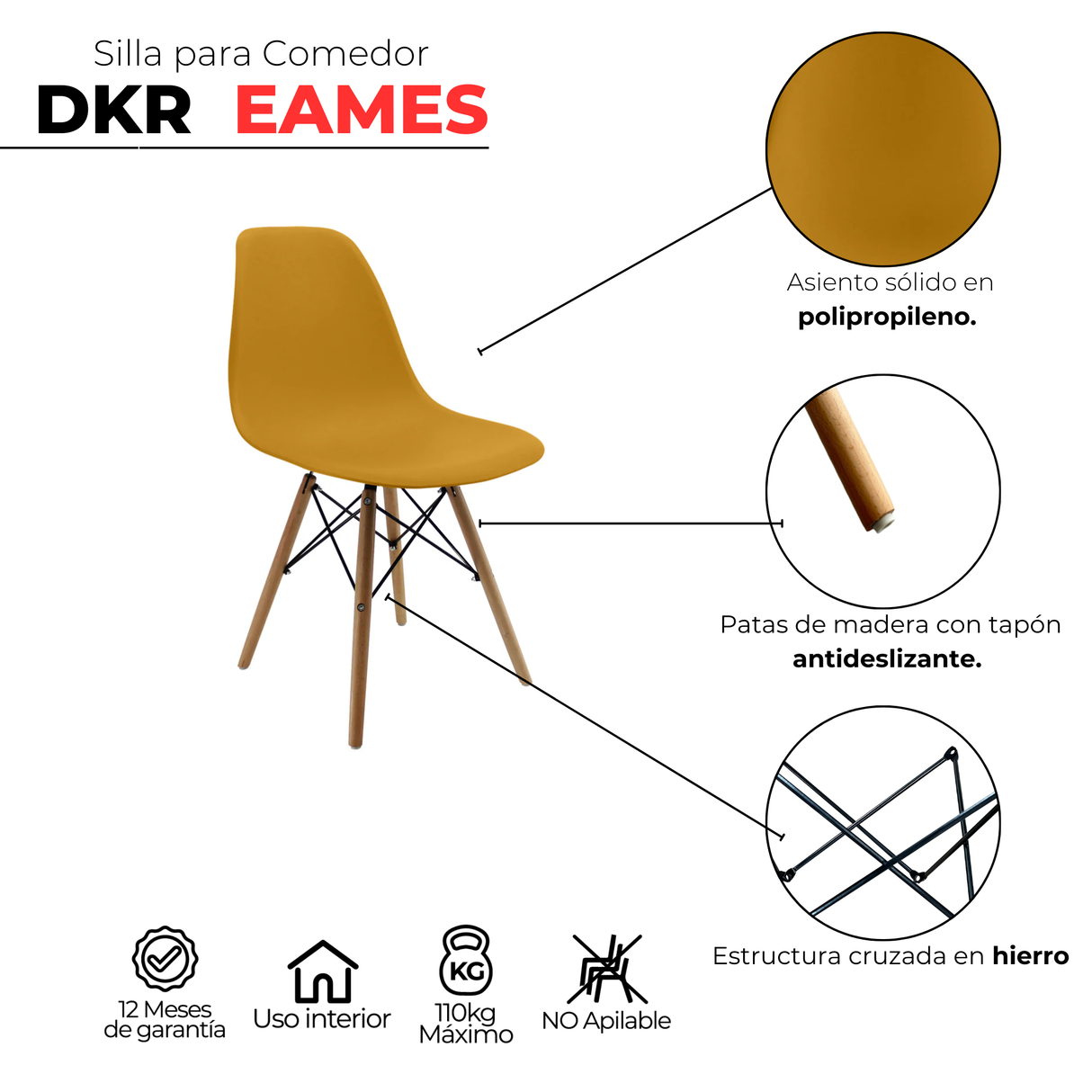 SET X 4 SILLAS DKR TIPO EAMES AZAFRÁN BOXBIT