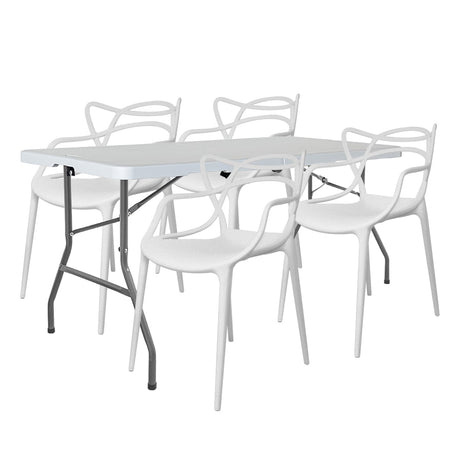 COMEDOR PLEGABLE PARA EXTERIOR BLANCO MÁS 4 SILLAS SOLNA