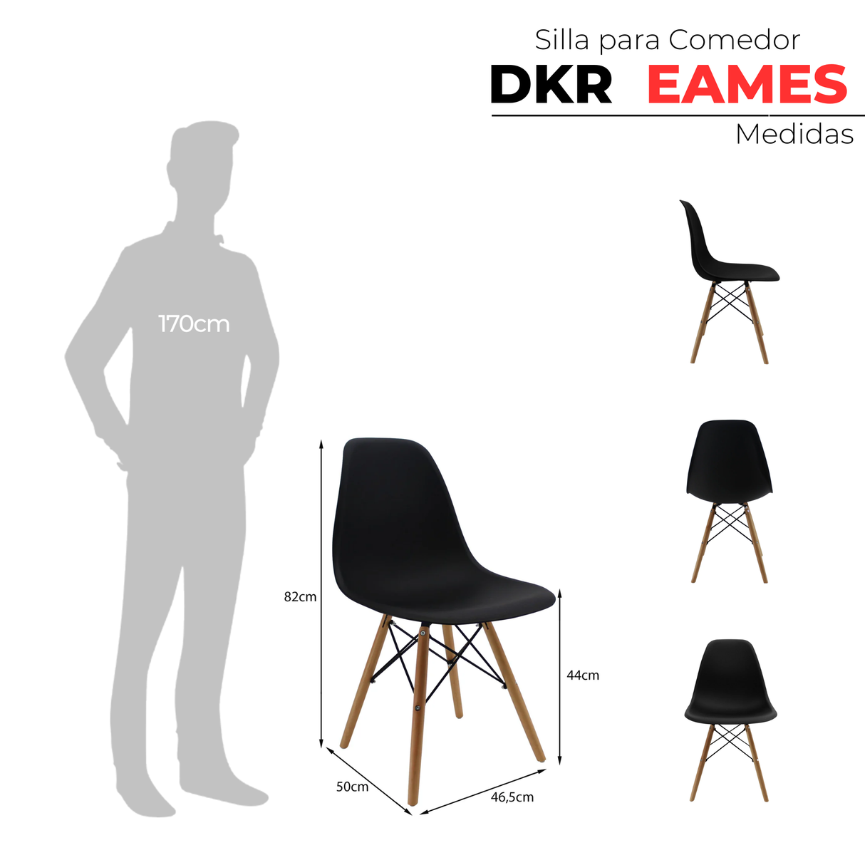 SET X 4 SILLAS DKR TIPO EAMES NEGRAS BOXBIT