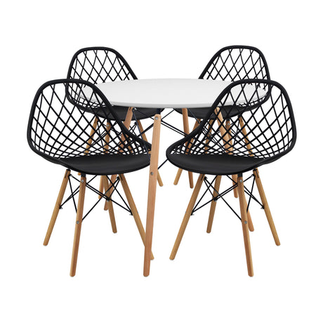 COMEDOR REDONDO TAPA BLANCA MÁS 4 SILLAS KAILA NEGRAS