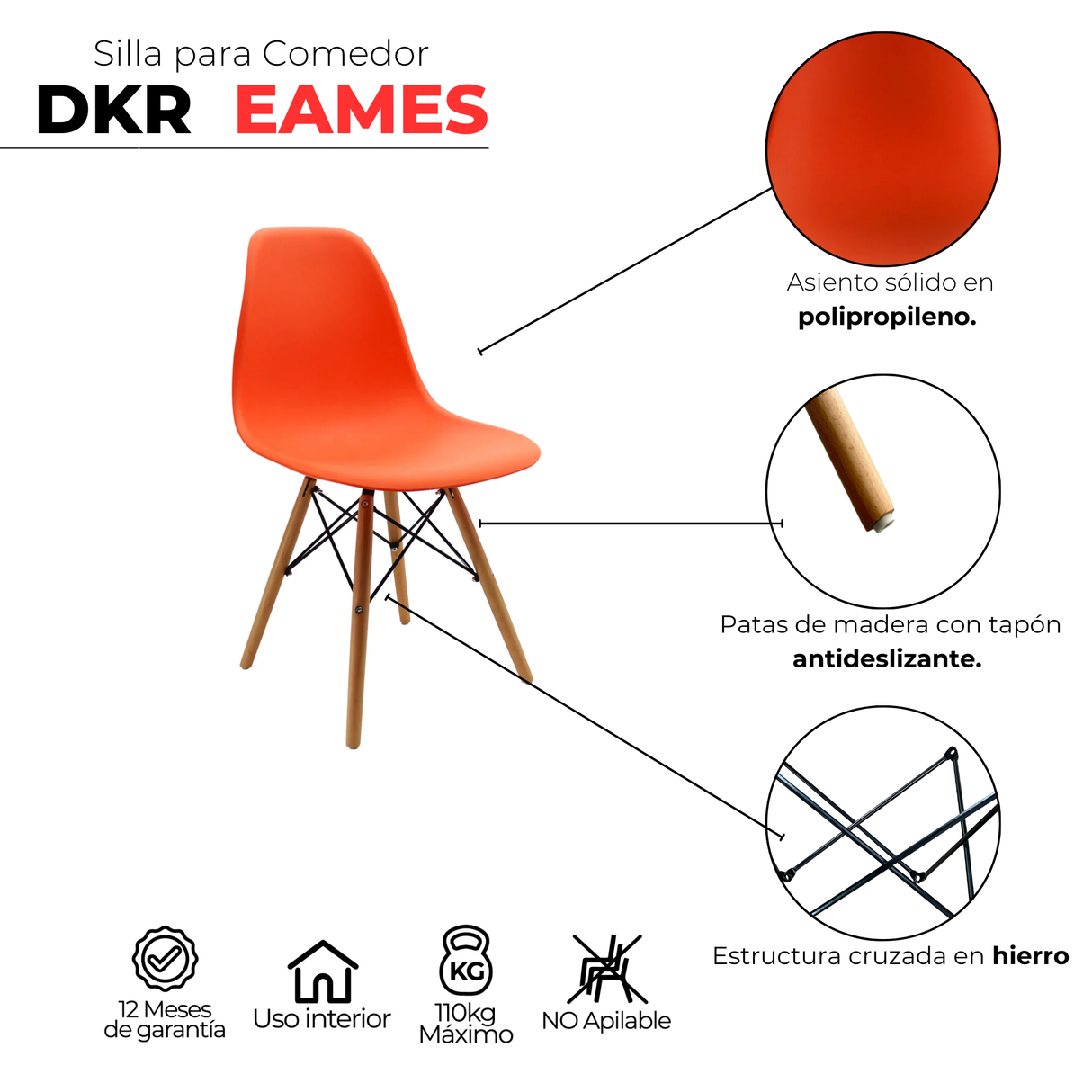 SET X 4 SILLAS DKR TIPO EAMES NARANJAS BOXBIT