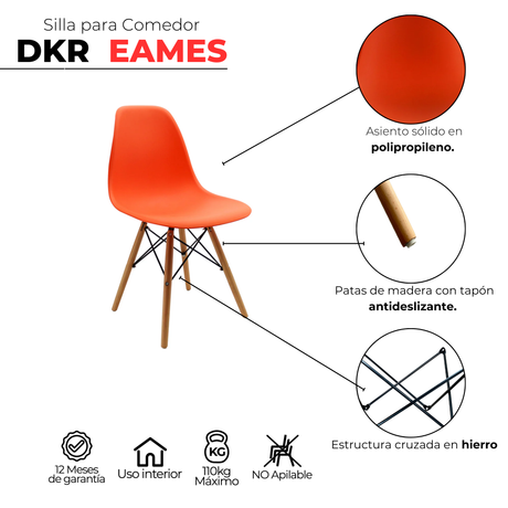 Set x 4 Sillas DKR Tipo EAMES Naranjas Boxbit