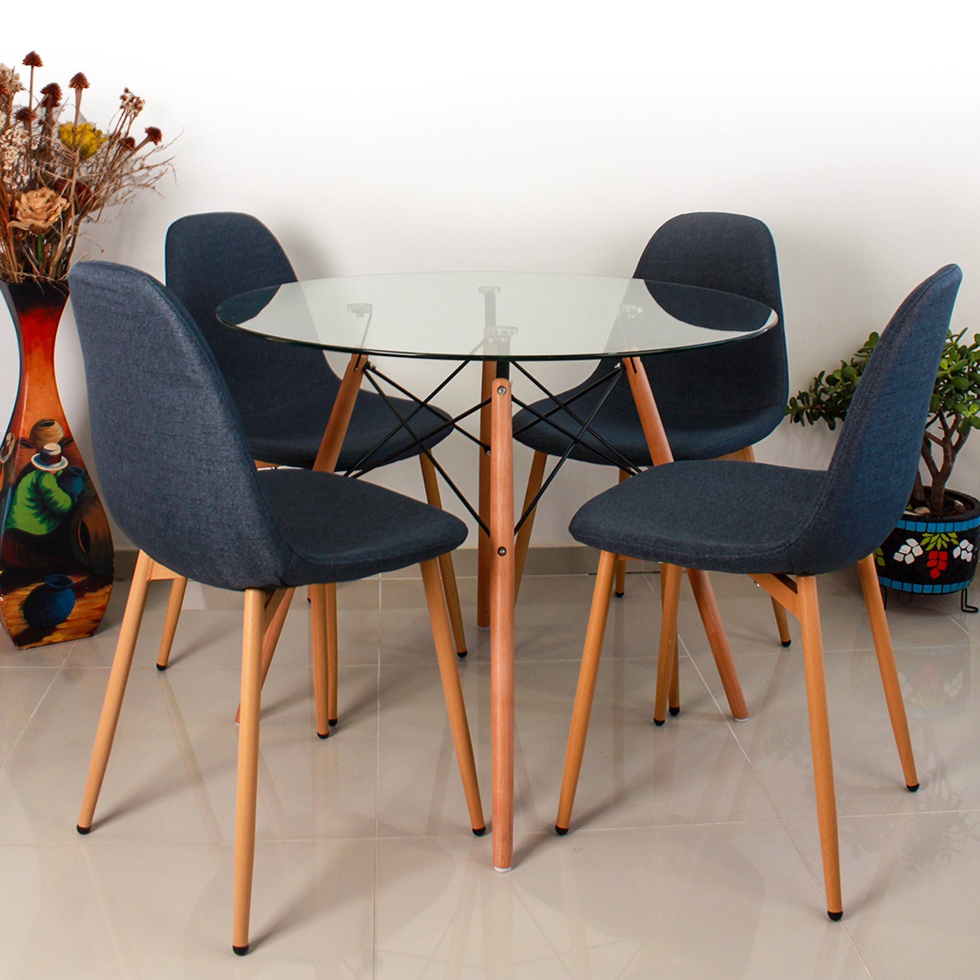 COMEDOR 4 PUESTOS RENDONDO CRISTAL/CHARLA