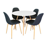 COMEDOR REDONDO TAPA DE MADERA BLANCA MÁS 4 SILLAS CHARLA ÍNDIGO