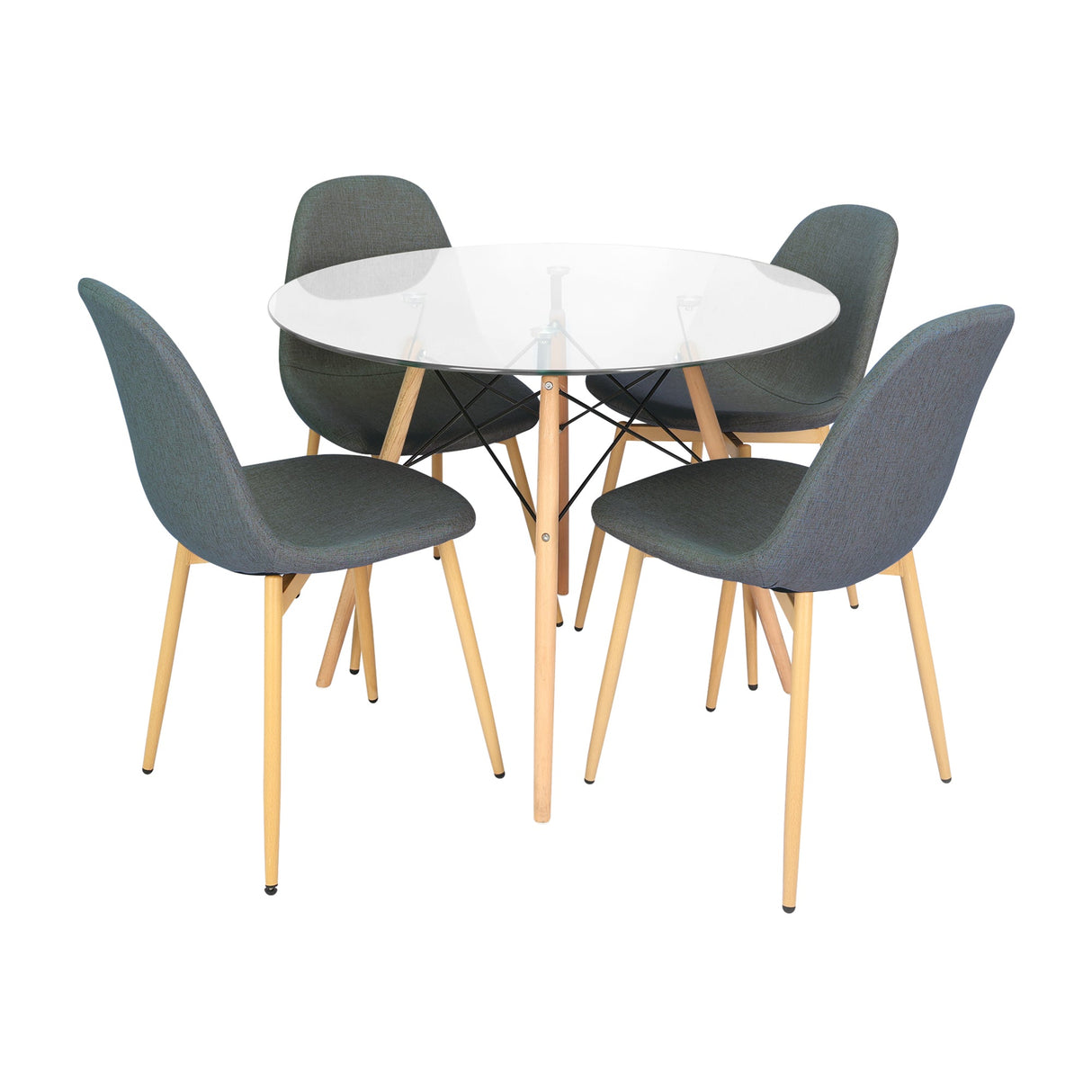 COMEDOR REDONDO TAPA VIDRIO MÁS 4 SILLAS CHARLA INDIGO