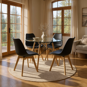 Comedor 4 Puestos Redondo Cristal con Sillas Joly Negras — Boxbit
