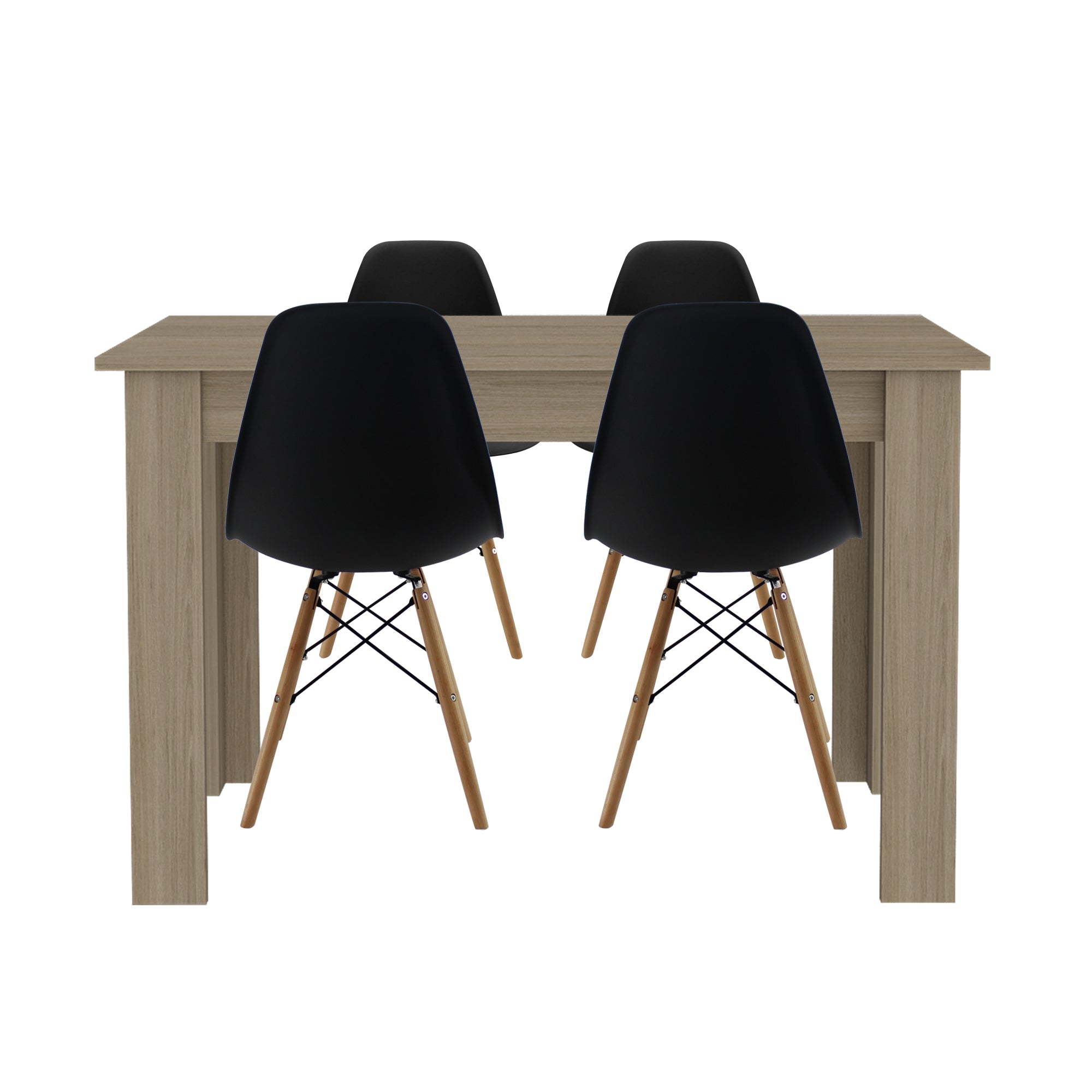 COMEDOR CUADRADO PORTOFINO MÁS 4 SILLAS DKR TIPO EAMES NEGRAS