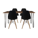 COMEDOR RECTANGULAR VASSEL MÁS 4 SILLAS DKR TIPO EAMES NEGRAS