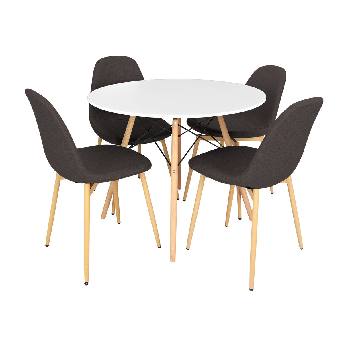 COMEDOR REDONDO TAPA DE MADERA BLANCA MÁS 4 SILLAS CHARLA CAFÉ