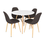 COMEDOR REDONDO TAPA DE MADERA BLANCA MÁS 4 SILLAS CHARLA CAFÉ