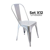 SET X 12 SILLAS TITAN TIPO TOLIX GRIS PLATA BOXBIT