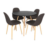 COMEDOR REDONDO TAPA DE MADERA NEGRA MÁS 4 SILLAS CHARLA CAFÉ