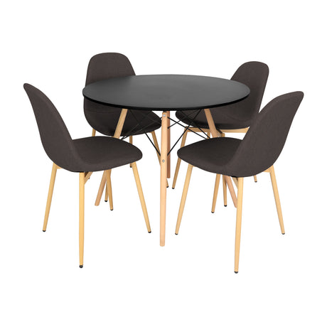 COMEDOR REDONDO TAPA DE MADERA NEGRA MÁS 4 SILLAS CHARLA CAFÉ