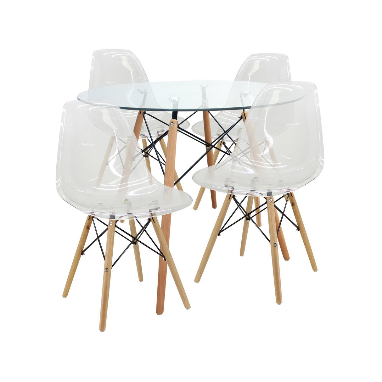COMEDOR REDONDO TAPA VIDRIO MÁS 4 SILLAS DKR PC