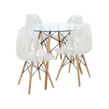 COMEDOR REDONDO TAPA VIDRIO MÁS 4 SILLAS DKR PC