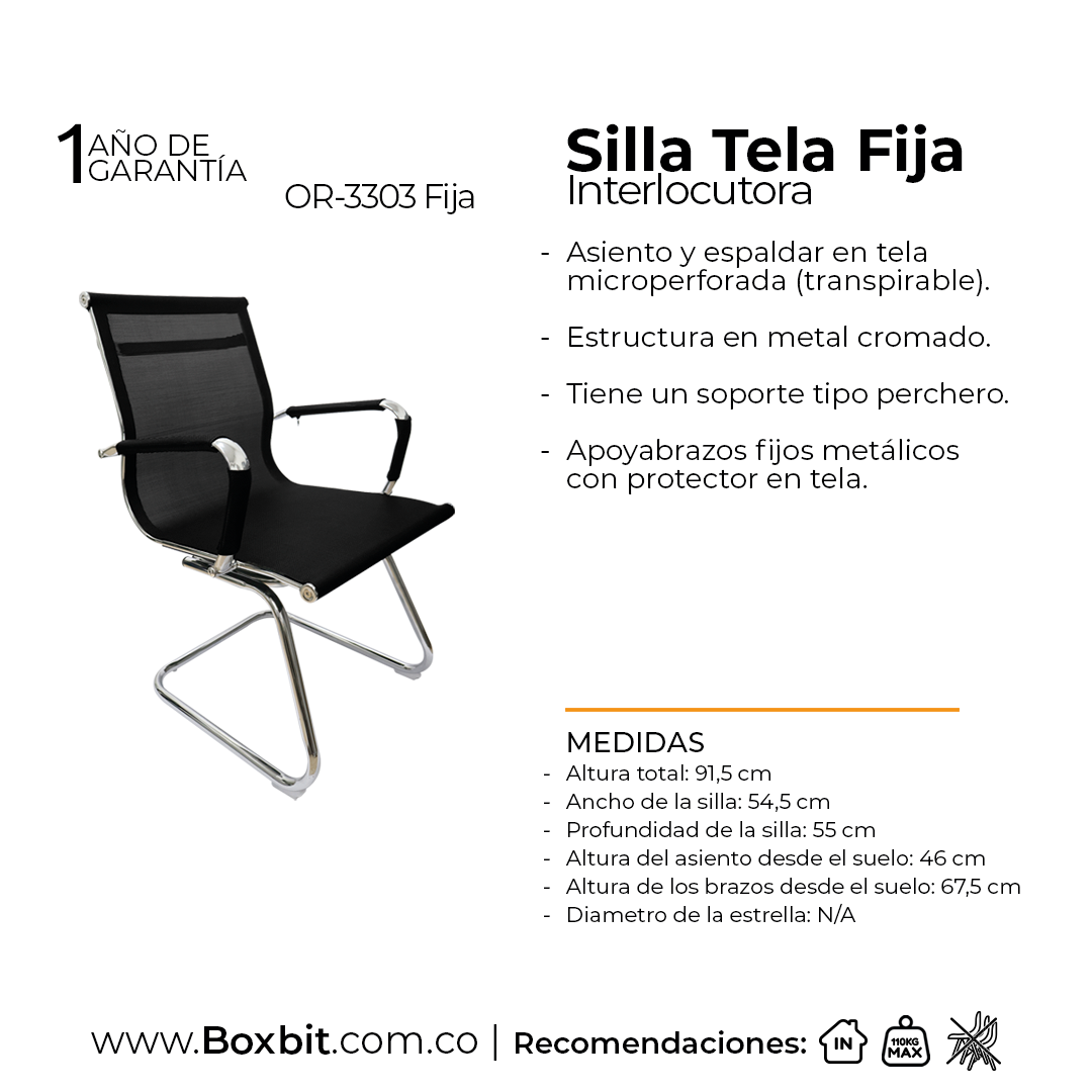 SILLA TELA FIJA NEGRA OFICINA BOXBIT