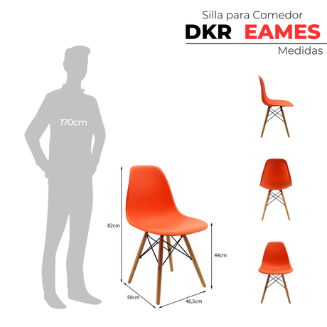 Set x 4 Sillas DKR Tipo EAMES Naranjas Boxbit