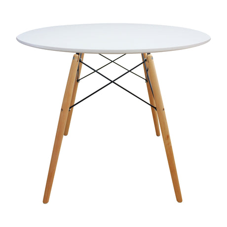 COMEDOR REDONDO TAPA DE MADERA BLANCA MÁS 4 SILLAS CHARLA CAFÉ